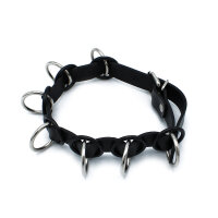 Kiotos Lederhalsband mit 7 Statement Ringen Schwarz