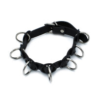 Kiotos Lederhalsband mit 7 Statement Ringen Schwarz