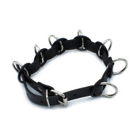 Kiotos Lederhalsband mit 7 Statement Ringen Schwarz