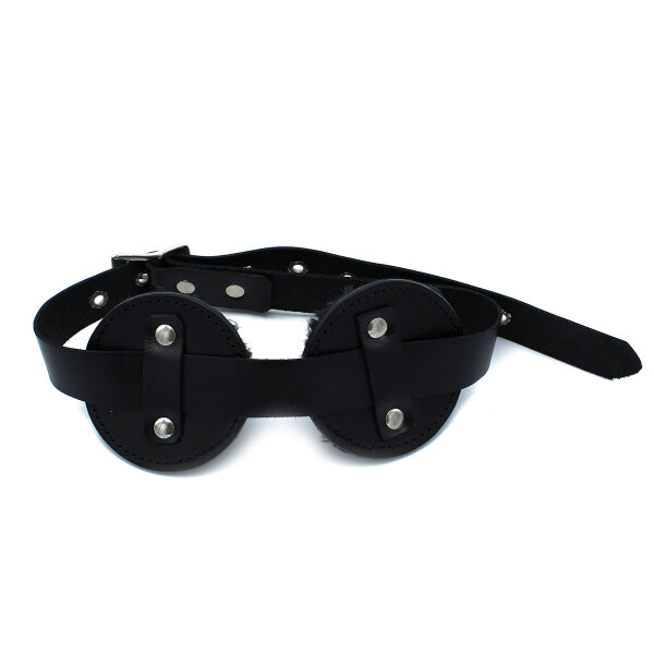 Kiotos Black Leather Blindfold with Adjustable Eye Patches