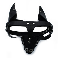 Kiotos Black Leather Dog Mask with Ears & Snout