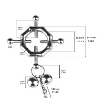 Kiotos Hexagon Nipple Clamps Bells & Leather Harness