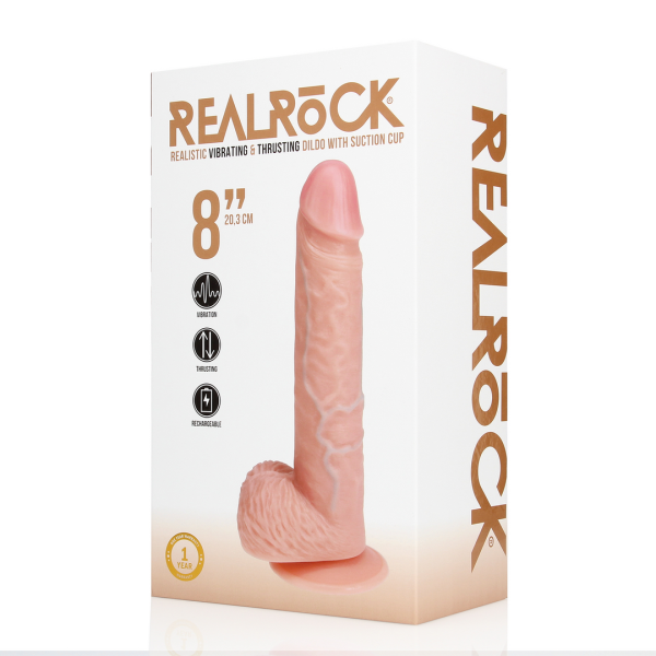 RealRock Vibrating and Thrusting Straight Cock with Balls - 8 / 20,5 cm - Flesh