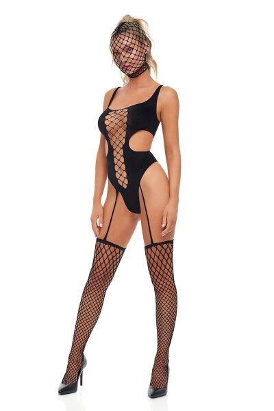 Sin N Chill Bodystocking With Mask Black Onesize - Queensize
