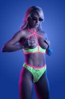 PERSUASIVE Open Cup Bra and Panty - Neon Green - M/L - Queensize