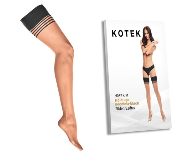KOTEK Halterlose Str&uuml;mpfe nocciola-schwarz S/M - L/XL