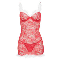 KOTEK Kristinella babydoll & thong red-white S/M - L/XL