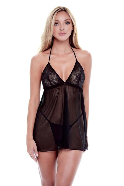 Baci Eco Lace And Mesh Chemise Black S/M - Queensize