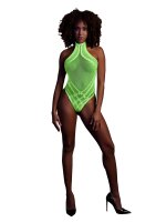 Shots Ouch! UV neon bodysuit with halterneck one size green