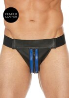 Shots Leder Slip mit Rei&szlig;verschluss Jock blau S/M -...