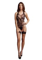 Crotchless Rhinestone Halter Teddy  - Black Onesize - Queensize