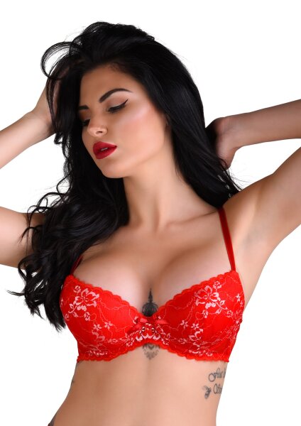 Demi bra with floral lace Red - 75C - 85D