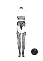 Le D&eacute;sir Two Piece with Halter Turtleneck and Pantie with Attached Stockings Black Onesize - Queensize