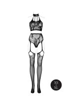 Le D&eacute;sir Two Piece with Halter Turtleneck and Pantie with Attached Stockings Black Onesize - Queensize