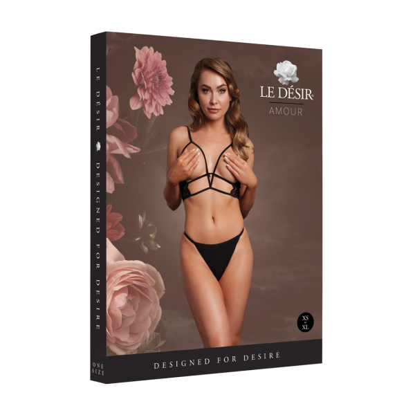 Le D&eacute;sir Open Cup Triangle Bra with Lace and Adjustable Sliders Black Onesize - Queensize