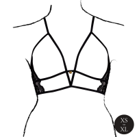 Le D&eacute;sir Open Cup Triangle Bra with Lace and Adjustable Sliders Black Onesize - Queensize