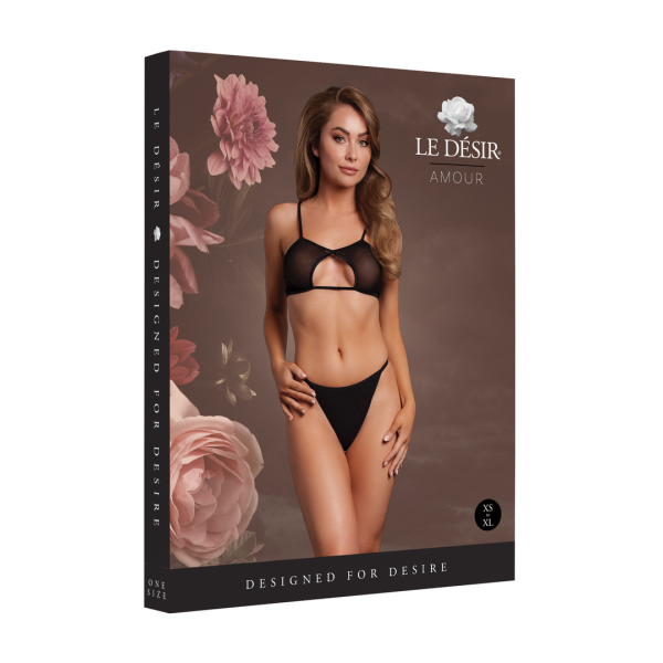 Le D&eacute;sir Keyhole Mesh Bra with Double Back Straps and Adjustable Sliders Black Onesize - Queensize