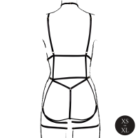 Le D&eacute;sir Strappy Open Cup Body Harness with Garters Black Onesize - Queensize