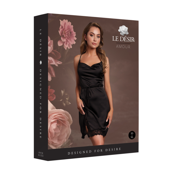 Le D&eacute;sir Open Back Silk Dress with Criss Cross Details and Slit Black Onesize - Queensize