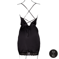 Le D&eacute;sir Open Back Silk Dress with Criss Cross Details and Slit Black Onesize - Queensize