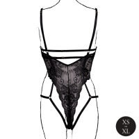 Le D&eacute;sir Lace Underwired Open Cup Bodysuit with Adjustable Sliders Black Onesize - Queensize