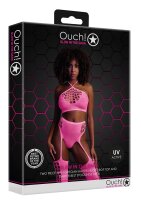 Shots Ouch! UV-Neon Zweiteiler mit Crop Top und Str&uuml;mpfen pink Onesize - Queensize