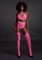 Shots Ouch! UV-Neon Zweiteiler mit Crop Top und Str&uuml;mpfen pink Onesize - Queensize