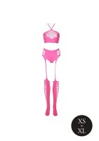 Shots Ouch! UV-Neon Zweiteiler mit Crop Top und Str&uuml;mpfen pink Onesize - Queensize