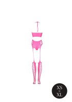 Shots Ouch! UV-Neon Zweiteiler mit Crop Top und Str&uuml;mpfen pink Onesize - Queensize