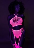 Shots Ouch! UV-Neon Zweiteiler mit Crop Top und Str&uuml;mpfen pink Onesize - Queensize