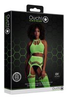 Shots Ouch! UV-Neon Zweiteiler mit Crop Top und Str&uuml;mpfen gr&uuml;n Onesize - Queensize