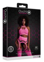 Shots Ouch! UV-Neon Zweiteiler mit Crop Top und Str&uuml;mpfen pink Onesize - Queensize