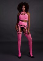 Shots Ouch! UV-Neon Zweiteiler mit Crop Top und Str&uuml;mpfen pink Onesize - Queensize