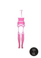 Shots Ouch! UV-Neon Zweiteiler mit Crop Top und Str&uuml;mpfen pink Onesize - Queensize