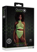 Shots Ouch! UV-Neon Crop Tank Top und Slip mit hoher Taille gr&uuml;n Onesize - Queensize