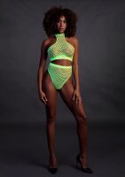 Shots Ouch! UV-Neon Crop Tank Top und Slip mit hoher Taille gr&uuml;n Onesize - Queensize