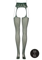 Fishnet and Lace Garterbelt Stockings Green - Onesize - Queensize