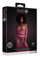 Shots Ouch!  UV-Neon Langarm Crop Top und langer Rock pink Onesize - Queensize