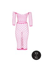 Shots Ouch!  UV-Neon Langarm Crop Top und langer Rock pink Onesize - Queensize