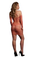 Long-Sleeved Net Mini Dress Red Onesize - Queensize