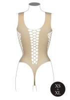 V-Neck Teddy with Opaque Panels Beige Onesize - Queensize