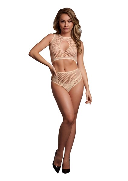 Duo Net Key-Hole Bra Set - Beige Onesize - Queensize