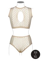 Duo Net Key-Hole Bra Set - Beige Onesize - Queensize