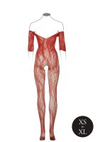 Lace Long-Sleeved Bodystocking Red Onesize - Queensize