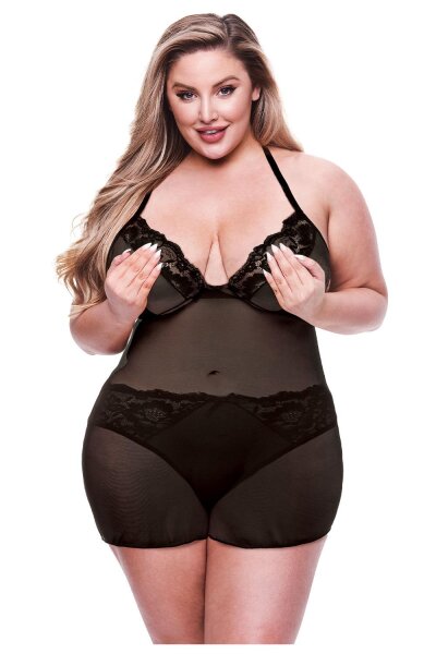 Baci 2-teiliges Set aus Chemise und Panty Schwarz Queen Size