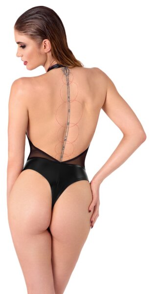 Noir Wetlook Body with Cut-Out and Glitter Black S