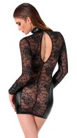 Noir Wetlook Mini Dress with Lace Black L