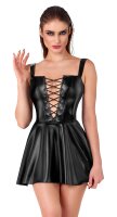 Noir Wetlook Mini Dress with Lacing Black L