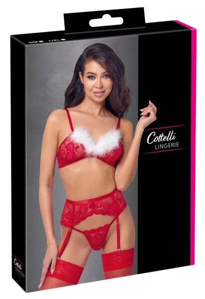Cottelli Collection 3-Piece Christmas Set with Bra, Thong and Suspender Belt Multicolor L-XL