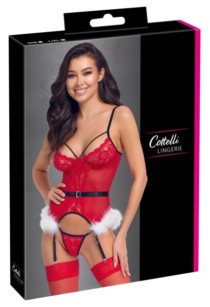 Cottelli Collection Weihnachtliches Set aus Strapshemd und String Mehrfarbig S-M